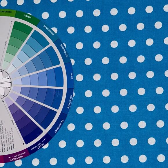Teal Blue and White Medium Size Polka Dot Cotton Fabric - 1/2 Yard - Blender - Picture 5 of 5